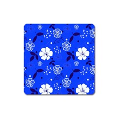 Blooming Seamless Pattern Blue Colors Square Magnet by BangZart