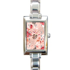 Beautiful Seamless Spring Pattern With Roses Peony Orchid Succulents Rectangle Italian Charm Watch by BangZart