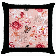 Beautiful Seamless Spring Pattern With Roses Peony Orchid Succulents Throw Pillow Case (black) by BangZart