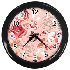 Beautiful Seamless Spring Pattern With Roses Peony Orchid Succulents Wall Clock (black) by BangZart