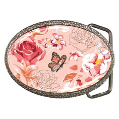 Beautiful Seamless Spring Pattern With Roses Peony Orchid Succulents Belt Buckles by BangZart