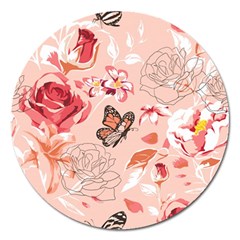 Beautiful Seamless Spring Pattern With Roses Peony Orchid Succulents Magnet 5  (round) by BangZart