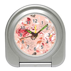 Beautiful Seamless Spring Pattern With Roses Peony Orchid Succulents Travel Alarm Clock