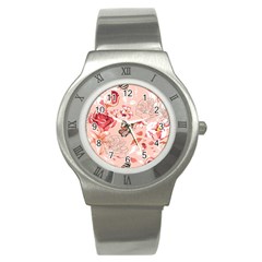 Beautiful Seamless Spring Pattern With Roses Peony Orchid Succulents Stainless Steel Watch by BangZart