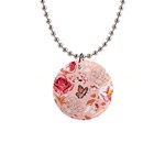 Beautiful seamless spring pattern with roses peony orchid succulents 1  Button Necklace Front