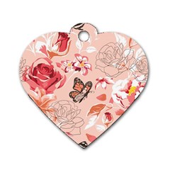 Beautiful Seamless Spring Pattern With Roses Peony Orchid Succulents Dog Tag Heart (one Side) by BangZart