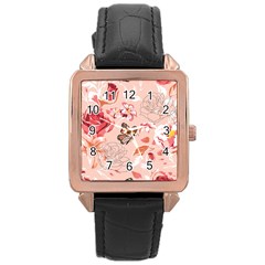 Beautiful Seamless Spring Pattern With Roses Peony Orchid Succulents Rose Gold Leather Watch  by BangZart