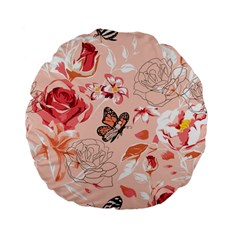 Beautiful Seamless Spring Pattern With Roses Peony Orchid Succulents Standard 15  Premium Flano Round Cushions