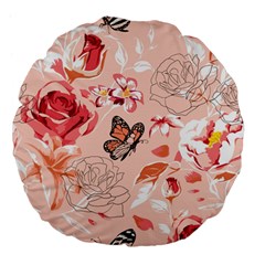 Beautiful Seamless Spring Pattern With Roses Peony Orchid Succulents Large 18  Premium Flano Round Cushions