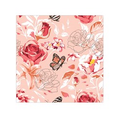 Beautiful Seamless Spring Pattern With Roses Peony Orchid Succulents Small Satin Scarf (square) by BangZart