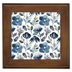 Indigo watercolor floral seamless pattern Framed Tile