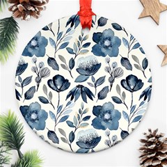 Indigo watercolor floral seamless pattern Ornament (Round)