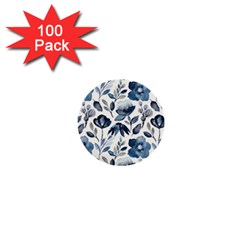 Indigo watercolor floral seamless pattern 1  Mini Buttons (100 pack) 