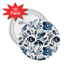 Indigo watercolor floral seamless pattern 2.25  Buttons (10 pack) 