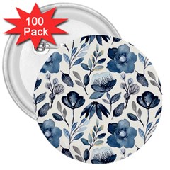 Indigo watercolor floral seamless pattern 3  Buttons (100 pack) 