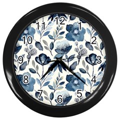 Indigo Watercolor Floral Seamless Pattern Wall Clock (black) by BangZart