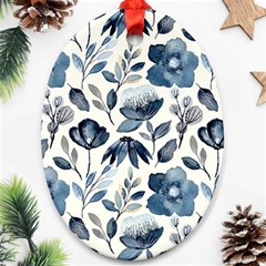 Indigo watercolor floral seamless pattern Oval Ornament (Two Sides)