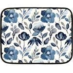 Indigo watercolor floral seamless pattern Fleece Blanket (Mini) 35 x27  Blanket