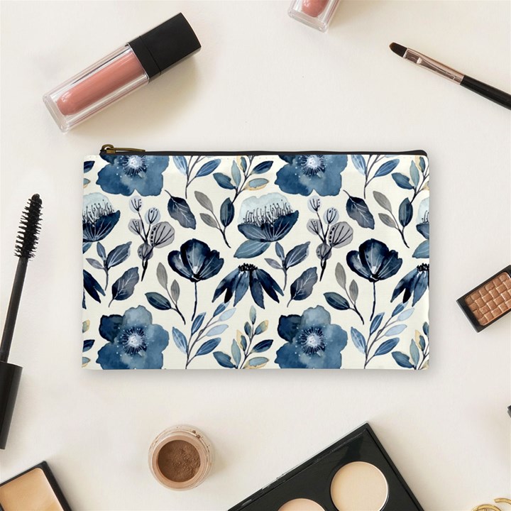 Indigo watercolor floral seamless pattern Cosmetic Bag (Medium)