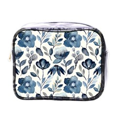 Indigo Watercolor Floral Seamless Pattern Mini Toiletries Bag (one Side) by BangZart