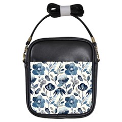 Indigo watercolor floral seamless pattern Girls Sling Bag