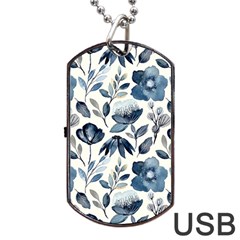 Indigo watercolor floral seamless pattern Dog Tag USB Flash (Two Sides)