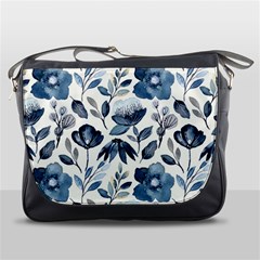 Indigo watercolor floral seamless pattern Messenger Bag