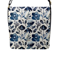 Indigo watercolor floral seamless pattern Flap Closure Messenger Bag (L)