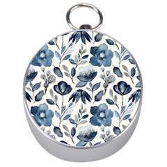 Indigo watercolor floral seamless pattern Silver Compasses