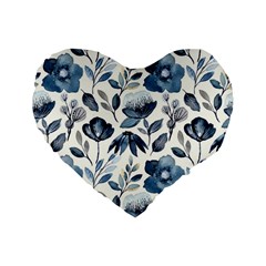 Indigo watercolor floral seamless pattern Standard 16  Premium Flano Heart Shape Cushions