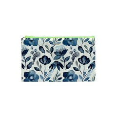 Indigo Watercolor Floral Seamless Pattern Cosmetic Bag (xs) by BangZart