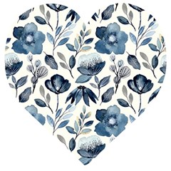 Indigo Watercolor Floral Seamless Pattern Wooden Puzzle Heart by BangZart