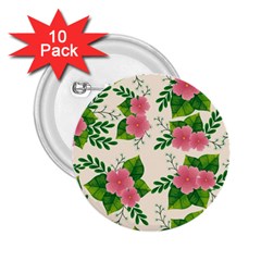 Cute Pink Flowers With Leaves-pattern 2 25  Buttons (10 Pack)  by BangZart