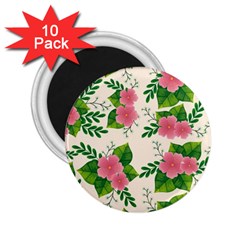 Cute Pink Flowers With Leaves-pattern 2 25  Magnets (10 Pack)  by BangZart