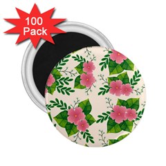 Cute Pink Flowers With Leaves-pattern 2 25  Magnets (100 Pack)  by BangZart