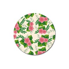 Cute Pink Flowers With Leaves-pattern Magnet 3  (round) by BangZart