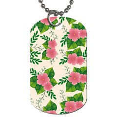 Cute Pink Flowers With Leaves-pattern Dog Tag (one Side) by BangZart