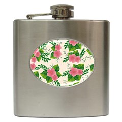 Cute Pink Flowers With Leaves-pattern Hip Flask (6 Oz) by BangZart