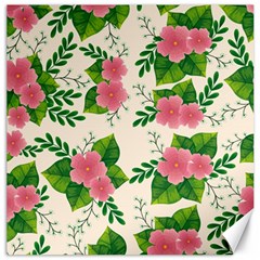 Cute Pink Flowers With Leaves-pattern Canvas 12  X 12 