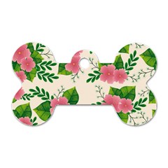 Cute Pink Flowers With Leaves-pattern Dog Tag Bone (one Side) by BangZart