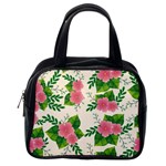 Cute pink flowers with leaves-pattern Classic Handbag (Two Sides) Back