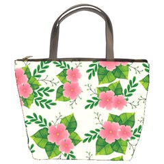 Cute Pink Flowers With Leaves-pattern Bucket Bag by BangZart