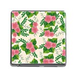 Cute pink flowers with leaves-pattern Memory Card Reader (Square 5 Slot) Front