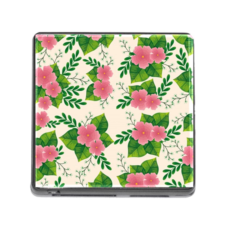 Cute pink flowers with leaves-pattern Memory Card Reader (Square 5 Slot)