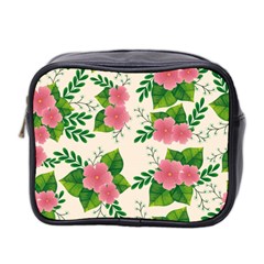 Cute Pink Flowers With Leaves-pattern Mini Toiletries Bag (two Sides) by BangZart