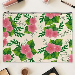 Cute Pink Flowers With Leaves-pattern Cosmetic Bag (xxxl) by BangZart