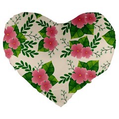 Cute Pink Flowers With Leaves-pattern Large 19  Premium Heart Shape Cushions by BangZart