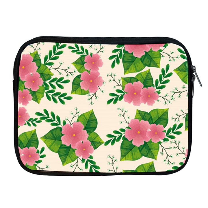 Cute pink flowers with leaves-pattern Apple iPad 2/3/4 Zipper Cases