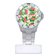 Cute Pink Flowers With Leaves-pattern Plastic Nurses Watch by BangZart