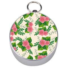 Cute Pink Flowers With Leaves-pattern Silver Compasses by BangZart